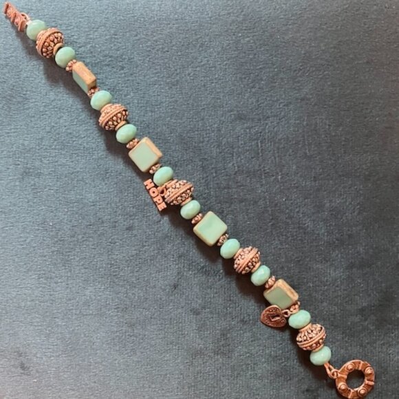Turquoise Stone and .925 Silver Beaded Bracelet with Hope, Made With Love Charms - Picture 4 of 5